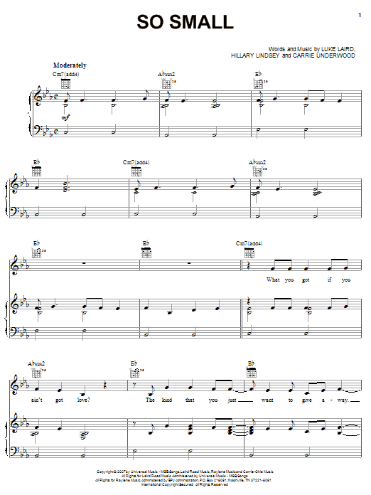 Produktgalerie: Seite 1 von 1 So Small, Carrie Underwood, Gesang, Gitarre, Klavier