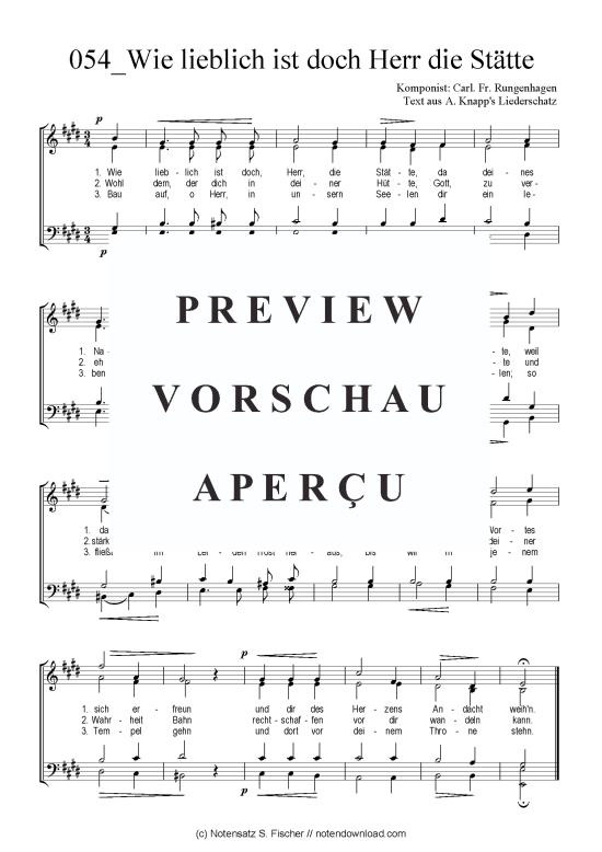 Product picture to: Wie lieblich ist doch Herr die Stätte Carl. Fr. Rungenhagen Text aus A. Knapp's Liederschatz