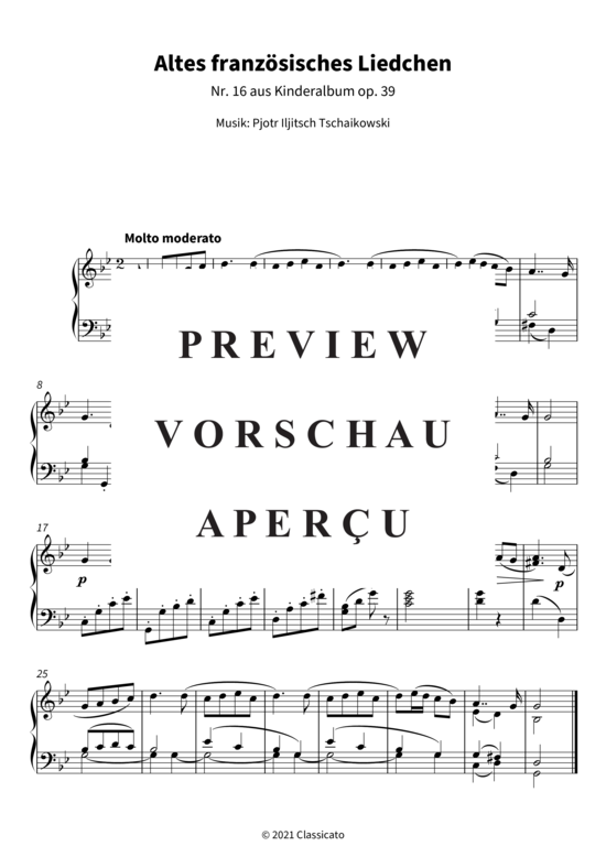 Produktbild zu: Altes französisches Liedchen - Nr. 16 aus Kinderalbum op. 39 Pjotr Iljitsch Tschaikowski