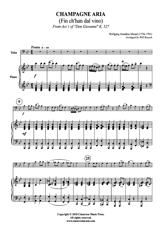 Product picture to: Champagner Arie W. A. Mozart (aus: Don Giovanni)