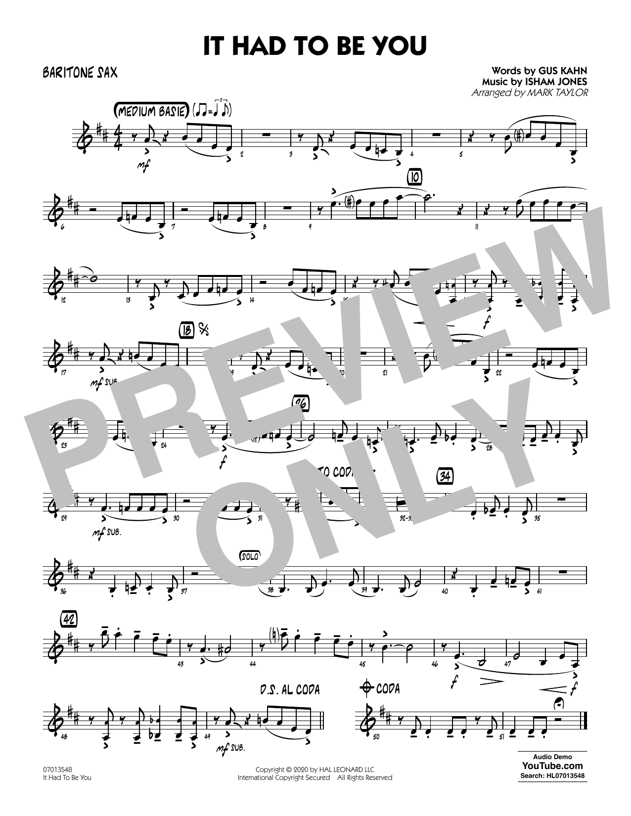 Produktgalerie: Seite 1 von 1 It Had to Be You (arr. Mark Taylor) - Baritone Sax, 