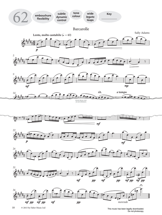 Product gallery: Page 1 of 1 Study No.62 'Barcarolle' (from 'More Graded Studies For Flute Book Two'), 
