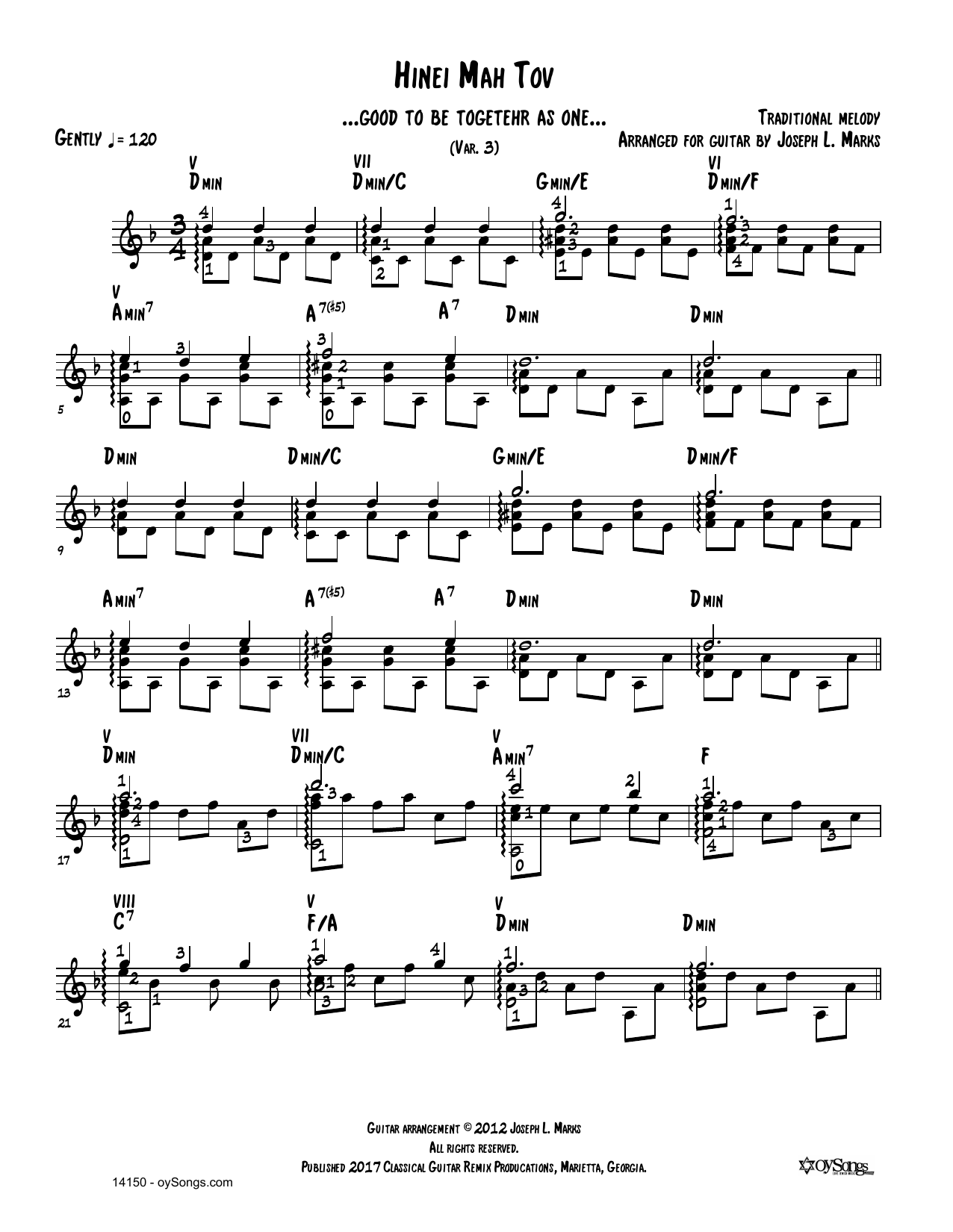 Product gallery: Page 1 of 1 Hinei Mah Tov Var 3 (arr. Joe Marks), Traditional Melody