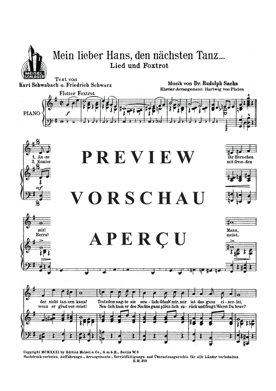 Produktgalerie: Seite 3 von 3 Mein lieber Hans, den nächsten Tanz, , Klavier und Gesang