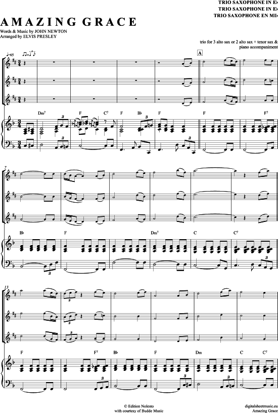 Product picture to: Amazing Grace (Saxophon Trio AAA(T) Elvis Presley