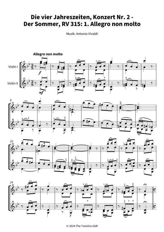 Produktgalerie: Seite 1 von 10 Die vier Jahreszeiten, Konzert Nr. 2 - Der Sommer - 1. Allegro non molto, The Twiolins, (Duett 2x Violine)