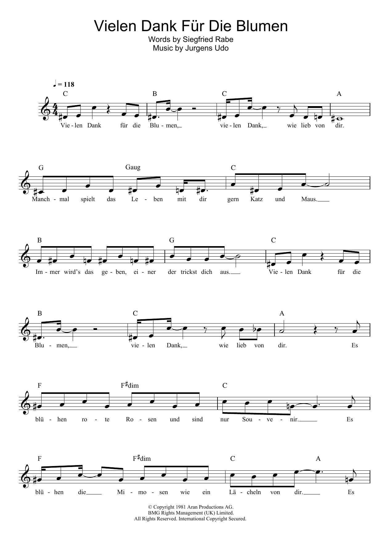 Produktgalerie: Seite 1 von 1 Vielen Dank Fur Die Blumen, Udo Jurgens, Melodieinstrument