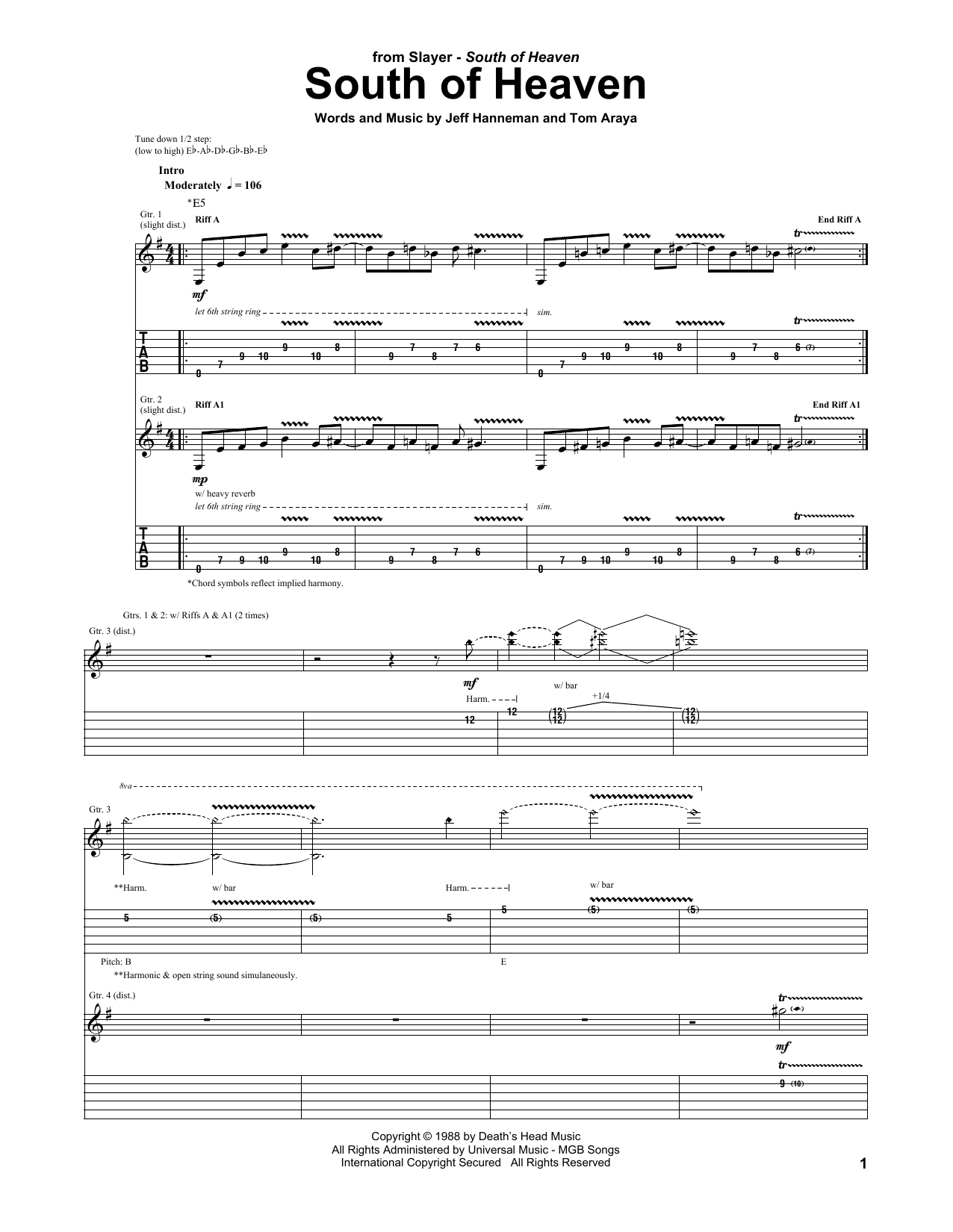 Produktgalerie: Seite 1 von 1 South Of Heaven, Slayer, Gitarre