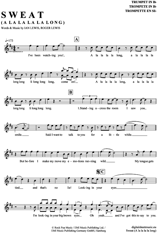 Produktgalerie: Seite 1 von 4 Sweat (A la la la la long) , Mehrzad / Medlock, Mark, Trompete in B