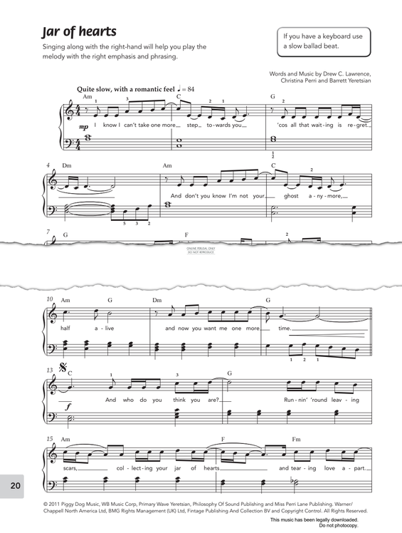 Produktgalerie: Seite 1 von 1 Jar Of Hearts, Christina Perri, Klavier