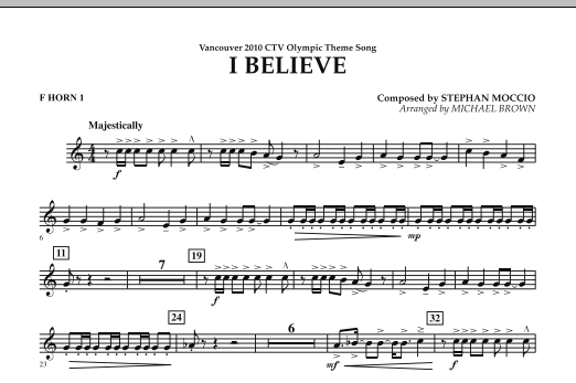 Produktbild zu: I Believe (Vancouver 2010 CTV Olympic Theme Song) - F Horn 1