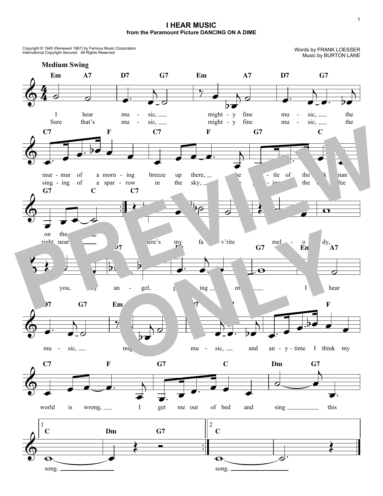 Product gallery: Page 1 of 1 I Hear Music, Frank Loesser