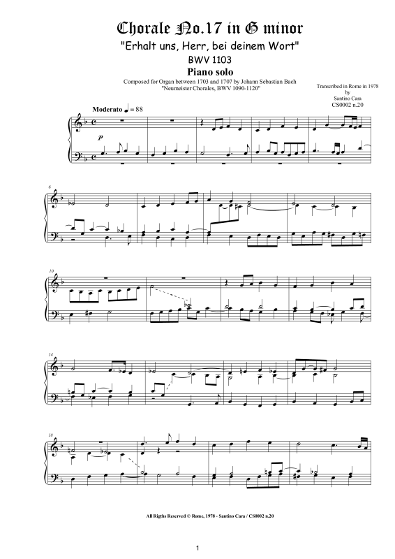 Product picture to: Choral No.17 in G-Moll (Erhalt uns, Herr, bei deinem Wort) BWV 1103Johann Sebastian Bach