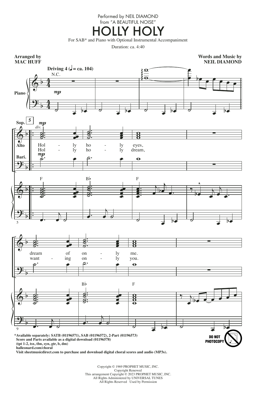 Product picture to: Holly Holy (from A Beautiful Noise) (arr. Mac Huff)