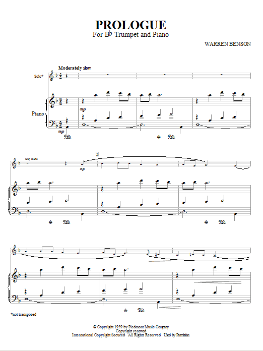 Produktgalerie: Seite 1 von 1 Prologue For Bb Trumpet And Piano, Warren Benson, Horn, Klavier