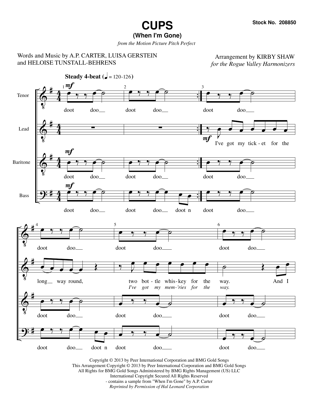 Product picture to: Cups (When I'm Gone) (from Pitch Perfect) (arr. Kirby Shaw)