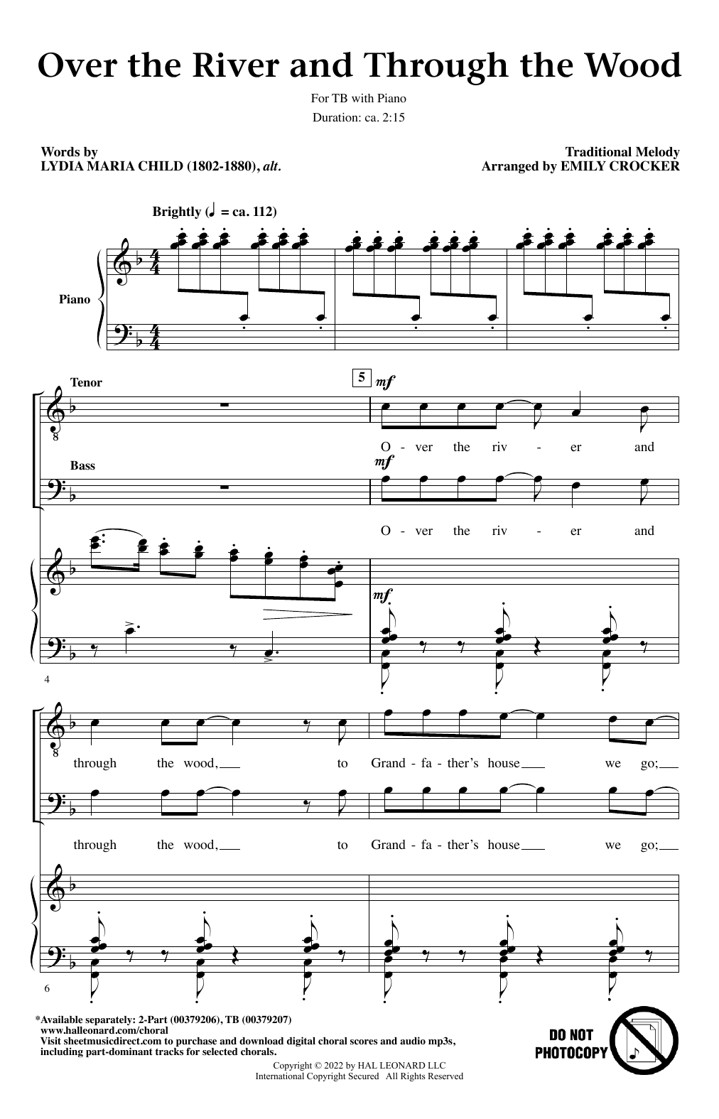 Product gallery: Page 1 of 1 Over The River And Through The Wood (arr. Emily Crocker), Traditional Melody