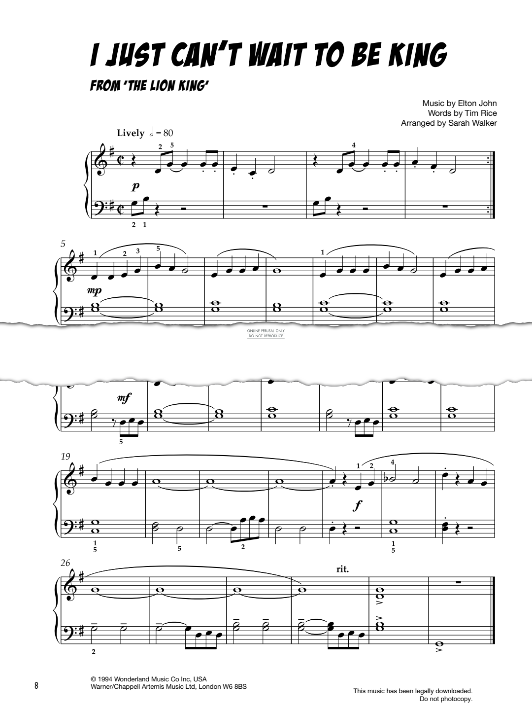 Produktbild zu: I Just Can't Wait To Be King (From The Lion King)