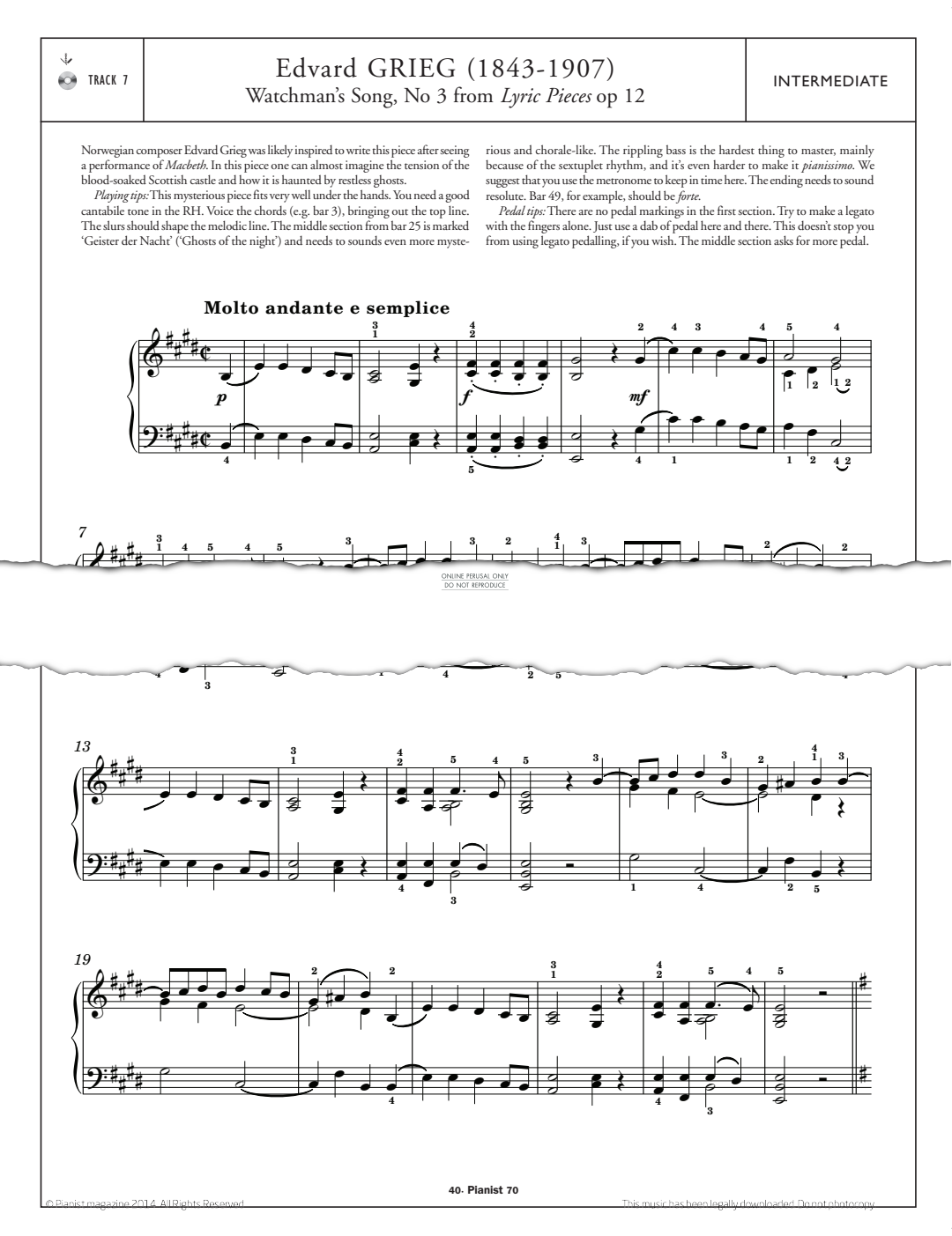 Product gallery: Page 1 of 1 Watchman's Song, No.3 (from 'Lyric Pieces Op.12'), Edvard Grieg