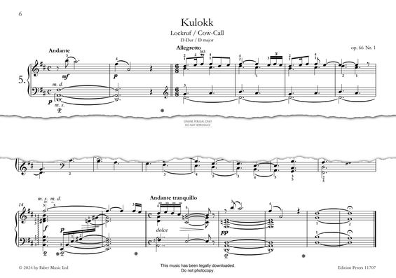 Produktgalerie: Seite 1 von 1 Kulokk (Cow-Call) in D Major Op. 66, Nr. 1, Edvard Grieg, Klavier