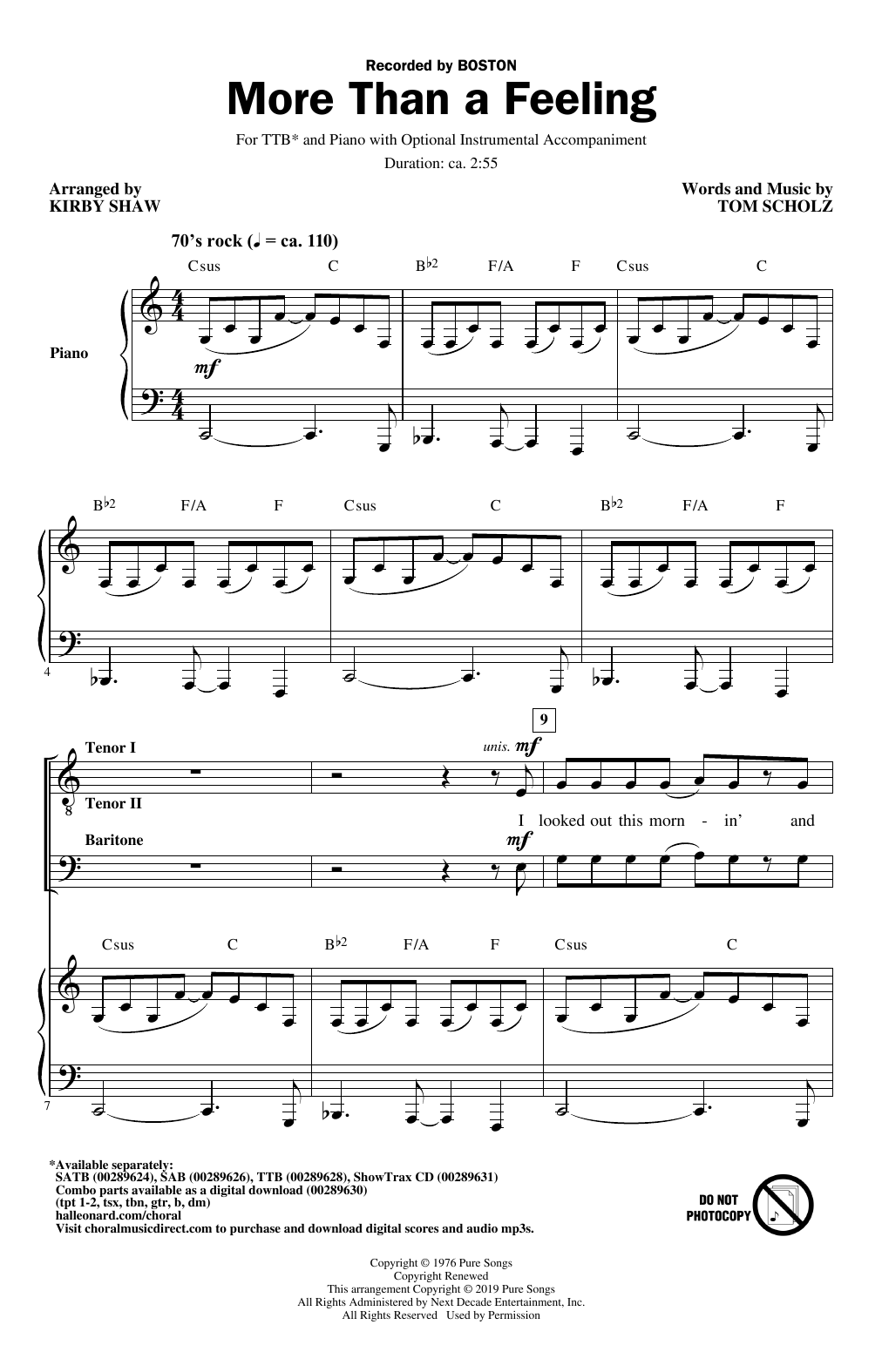 Produktbild zu: More Than a Feeling (arr. Kirby Shaw)