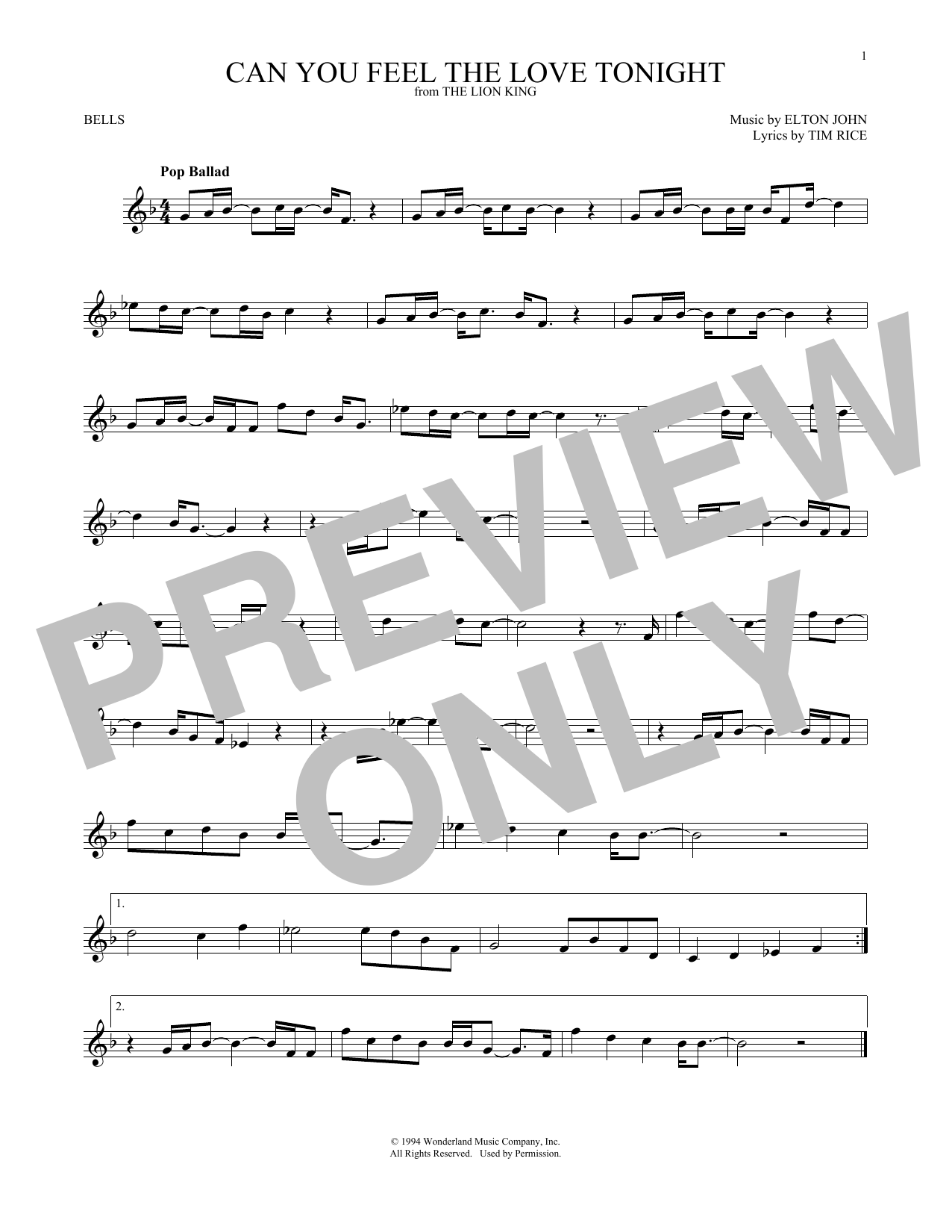 Produktgalerie: Seite 1 von 1 Can You Feel The Love Tonight (from The Lion King), Elton John, Percussion