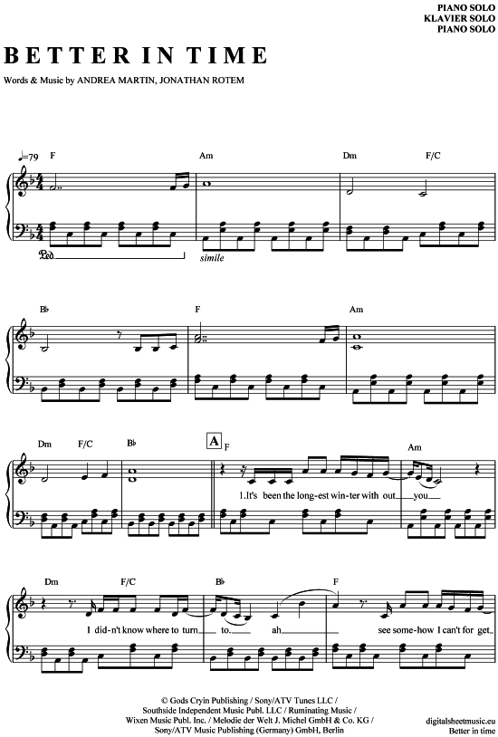 gallery: Better in time , Lewis, Leona, (Klavier Solo)