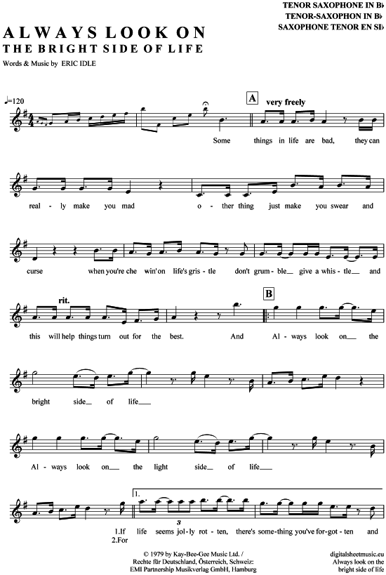 Product gallery: Page 1 of 4 Always look on the bright side of life , Monty Python, Tenor Saxophone