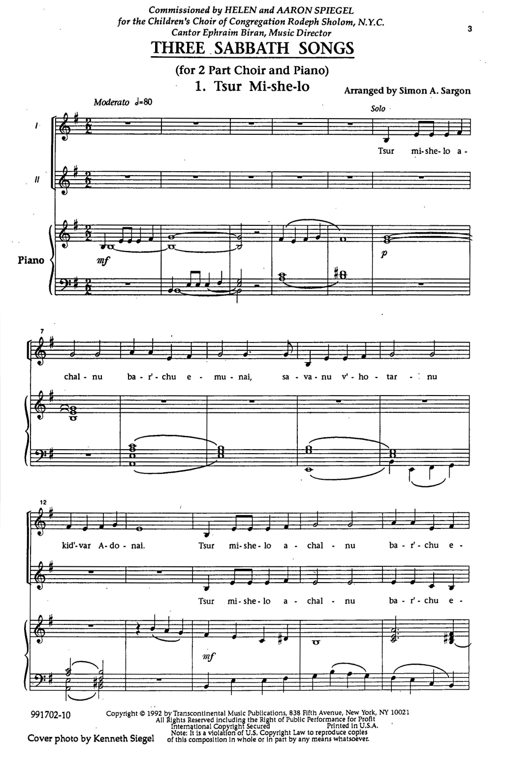 Product gallery: Page 1 of 1 Three Sabbath Songs, Simon Sargon