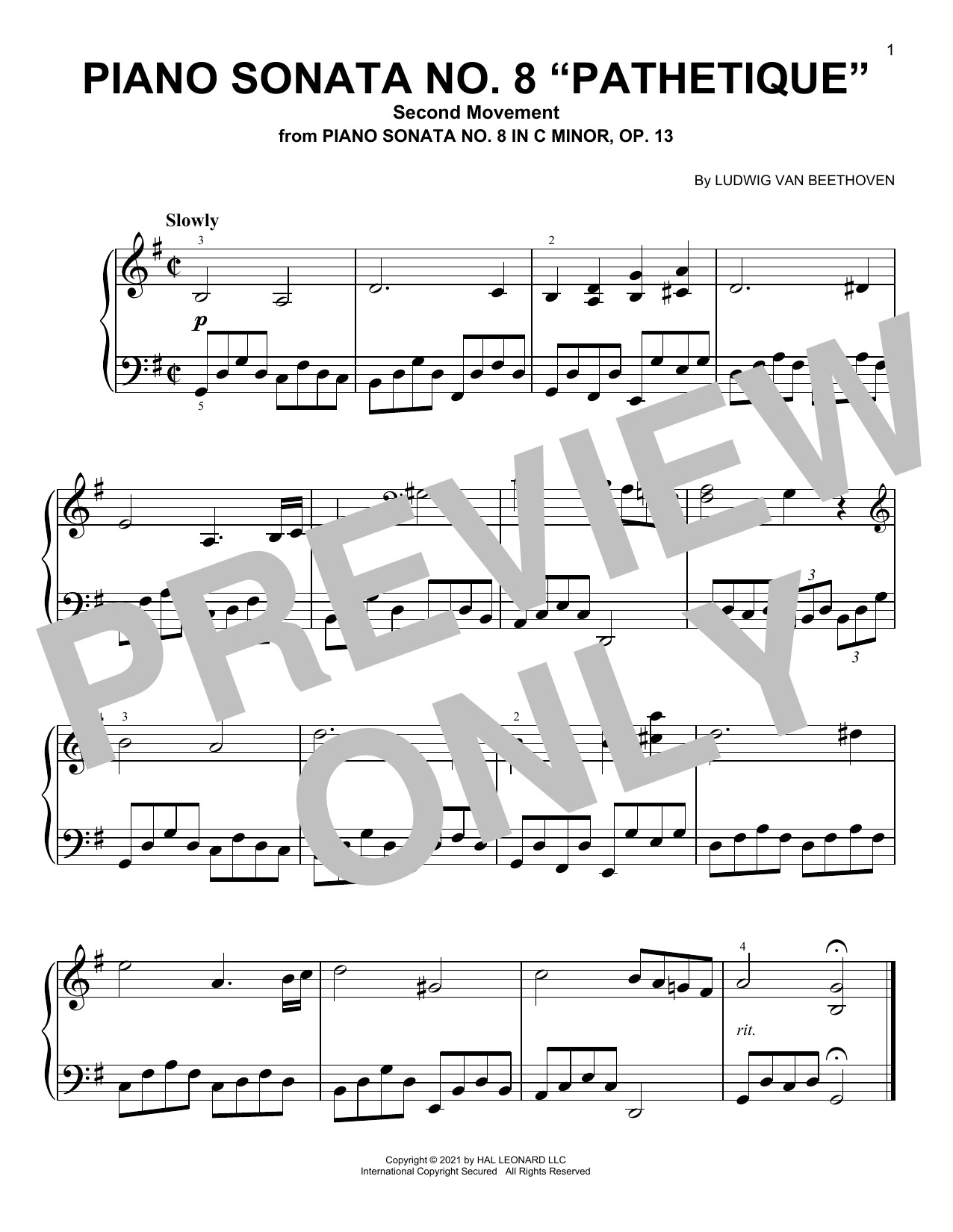 Produktgalerie: Seite 1 von 1 Piano Sonata No. 8 "Pathetique," Second Movement, Ludwig Van Beethoven, Klavier
