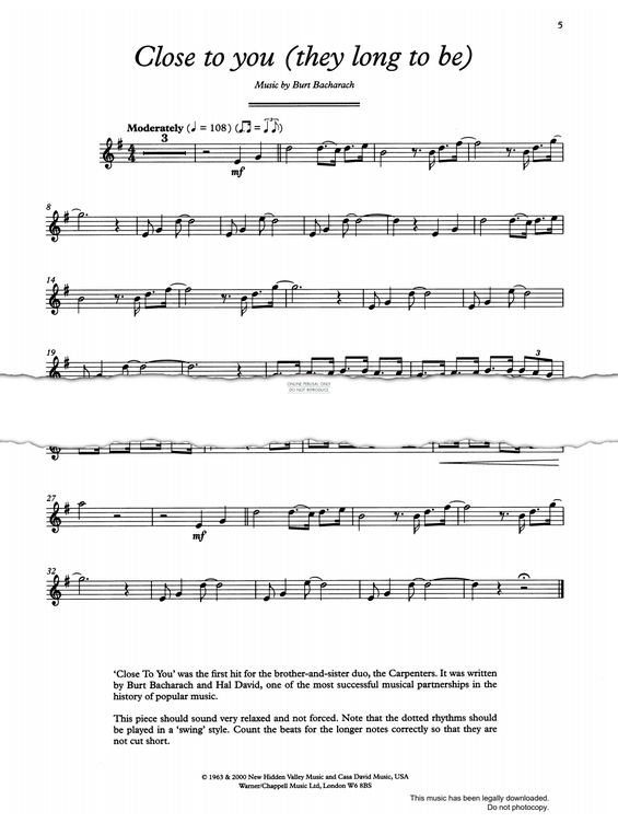 Product gallery: Page 1 of 1 (They Long To Be) Close To You, Burt Bacharach