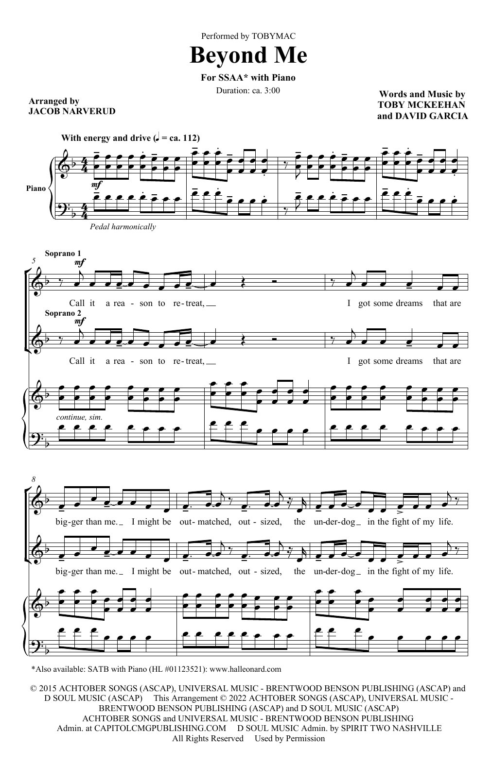 Product gallery: Page 1 of 1 Beyond Me (arr. Jacob Narverud), tobyMac