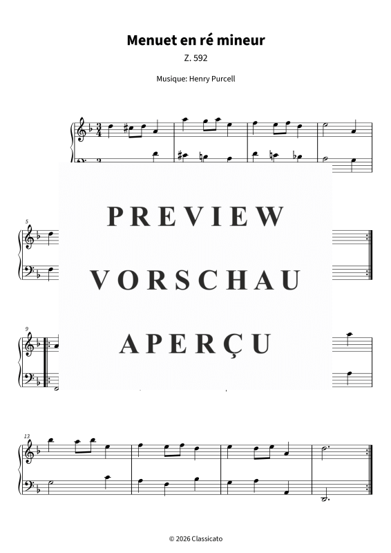 gallery: Menuet en ré mineur - Z. 592 - Une gracieuse miniature baroque pour piano facile, , Klavier Solo