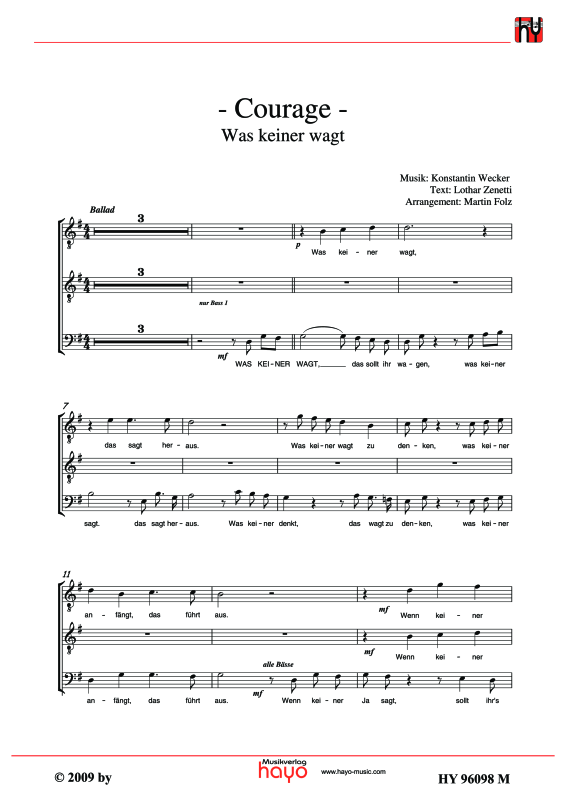 Product gallery: Page 1 of 5 Was keiner wagt - Courage, , (mixed choir)