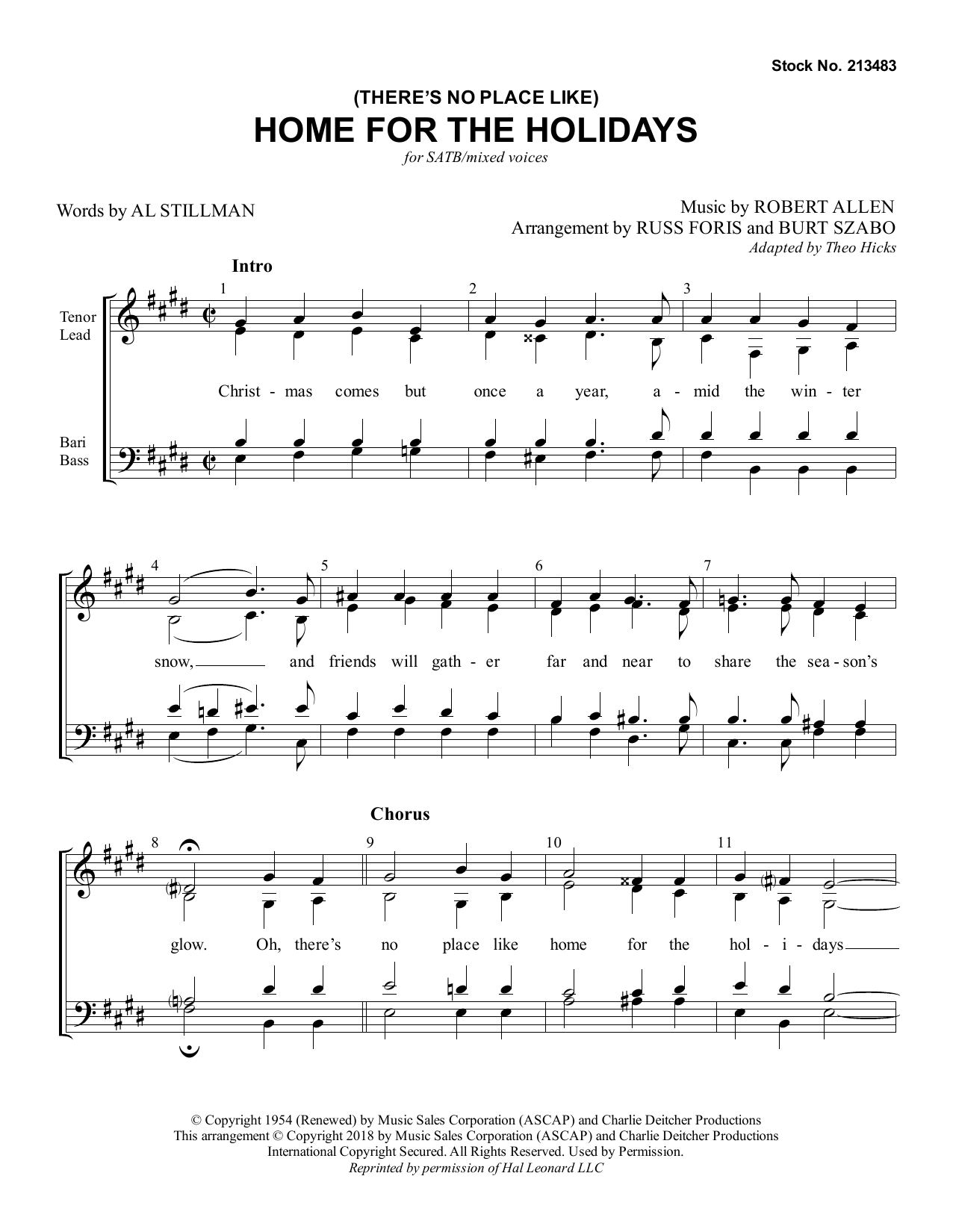 Product picture to: (There's No Place Like) Home for the Holidays (arr. Russ Foris & Burt Szabo)