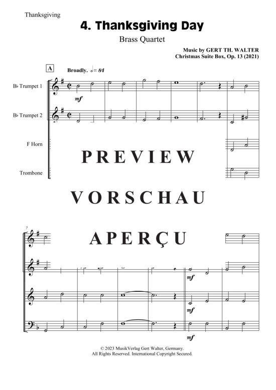 gallery: Thanksgiving Day , , (Blechbläser Quartett - 2x Trompete in B, Horn in F + Posaune)
