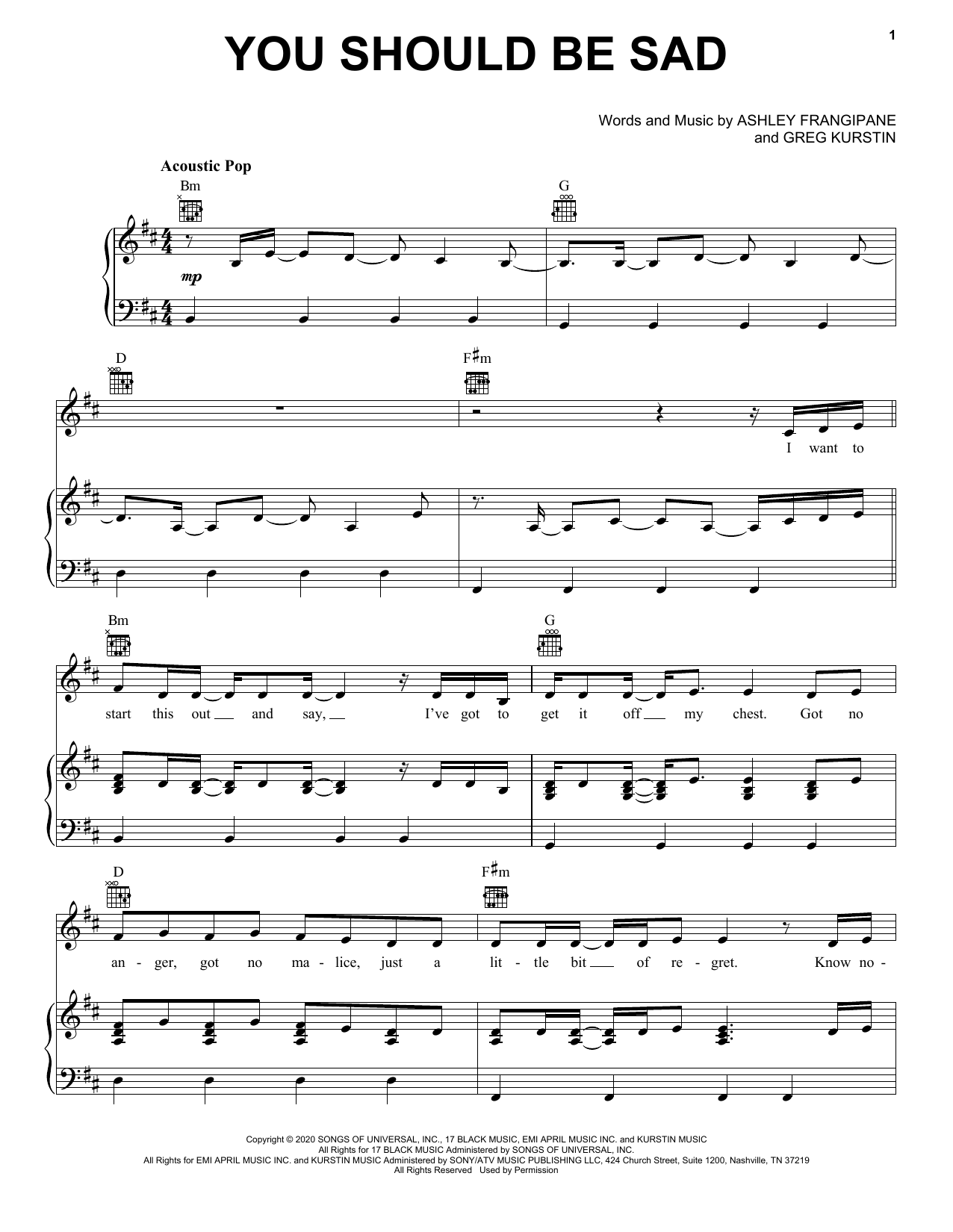 Produktgalerie: Seite 1 von 1 You should be sad, Halsey, Gesang, Gitarre, Klavier