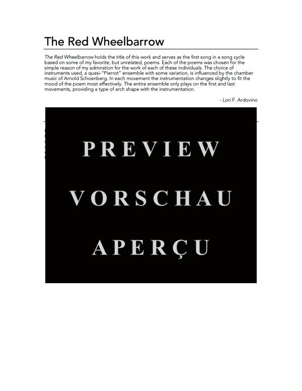 Produktgalerie: Seite 4 von 11 Red Wheelbarrow, The, , (Gemischtes Ensemble Sopran, Klarinette, Violine und Klavier)