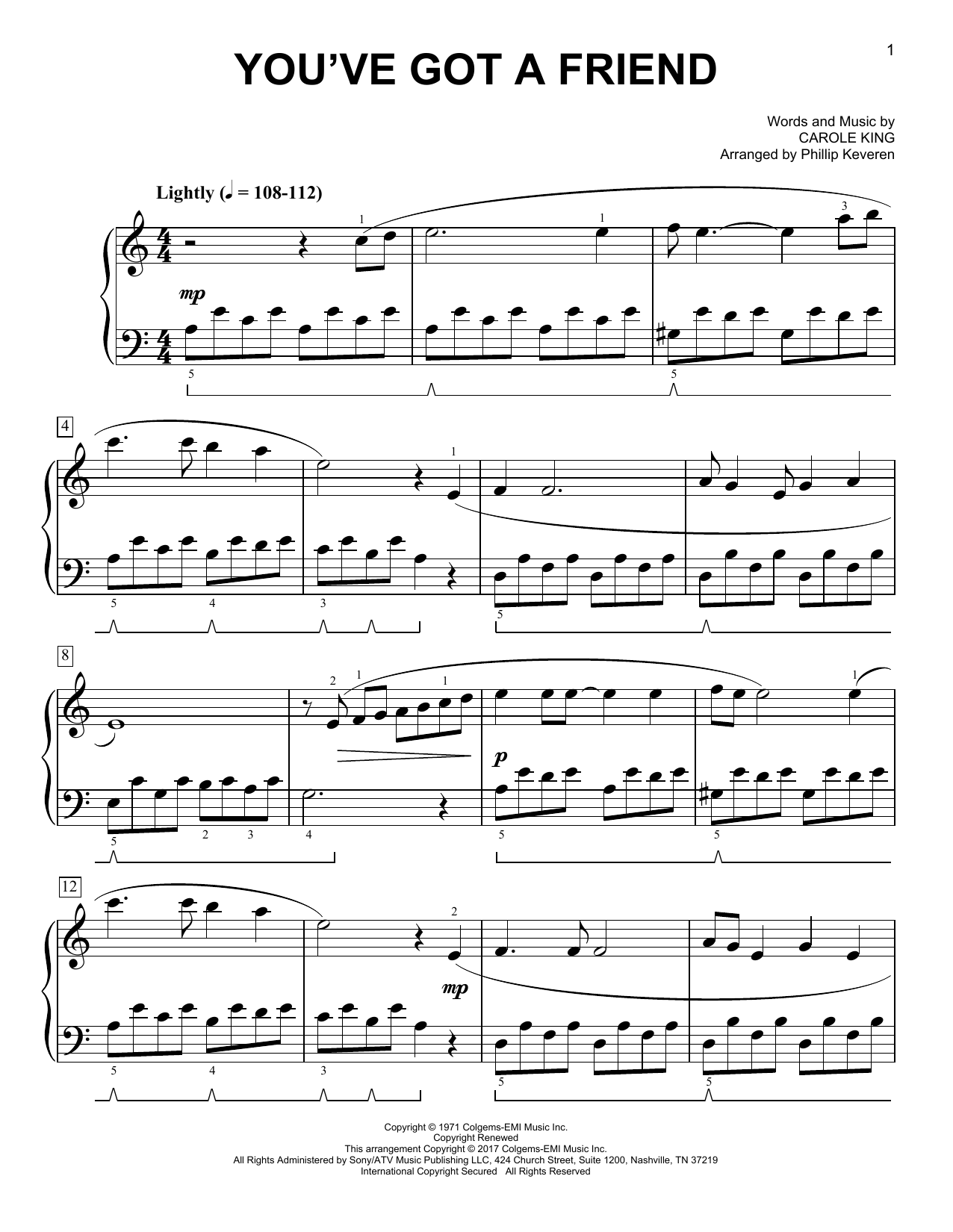 Product picture to: You've Got A Friend [Classical version] (arr. Phillip Keveren)