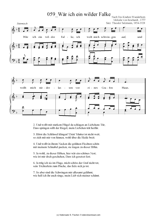 Produktbild zu: Wär ich ein wilder Falke Nach Des Knaben Wunderhorn Melodie von Reichardt , 1777  