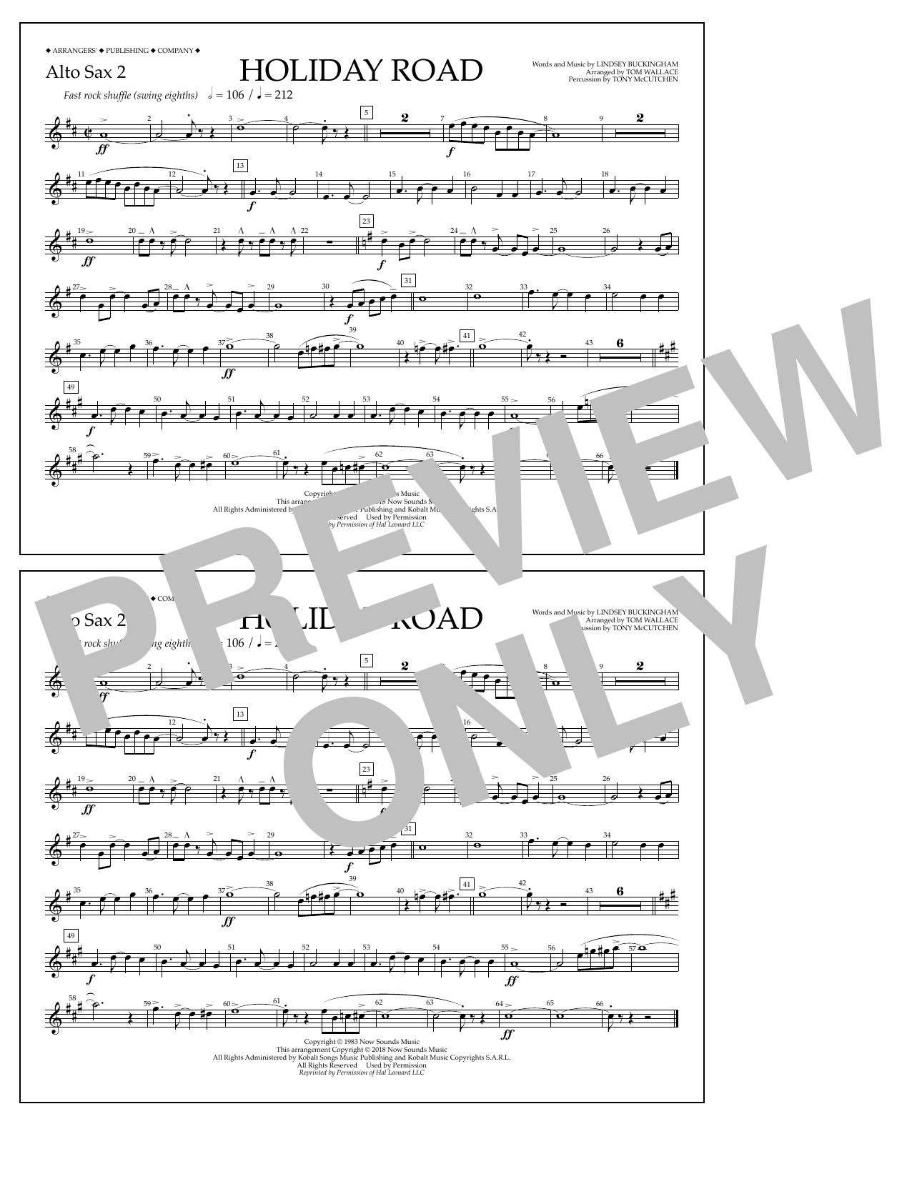 Product gallery: Page 1 of 1 Holiday Road (from National Lampoon's Vacation) (arr. Tom Wallace) - Alto Sax 2, Lindsey Buckingham