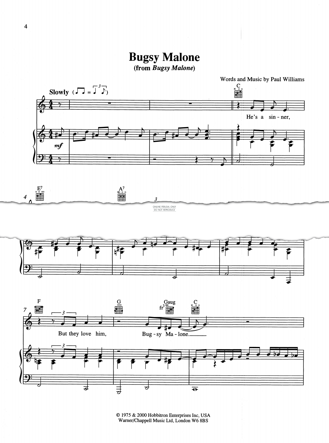 Product gallery: Page 1 of 1 Bugsy Malone (from 'Bugsy Malone'), Paul Williams