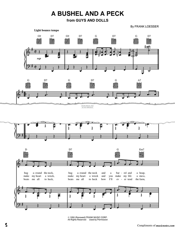 Produktgalerie: Seite 1 von 1 A Bushel And A Peck, Frank Loesser, Gesang, Gitarre, Klavier