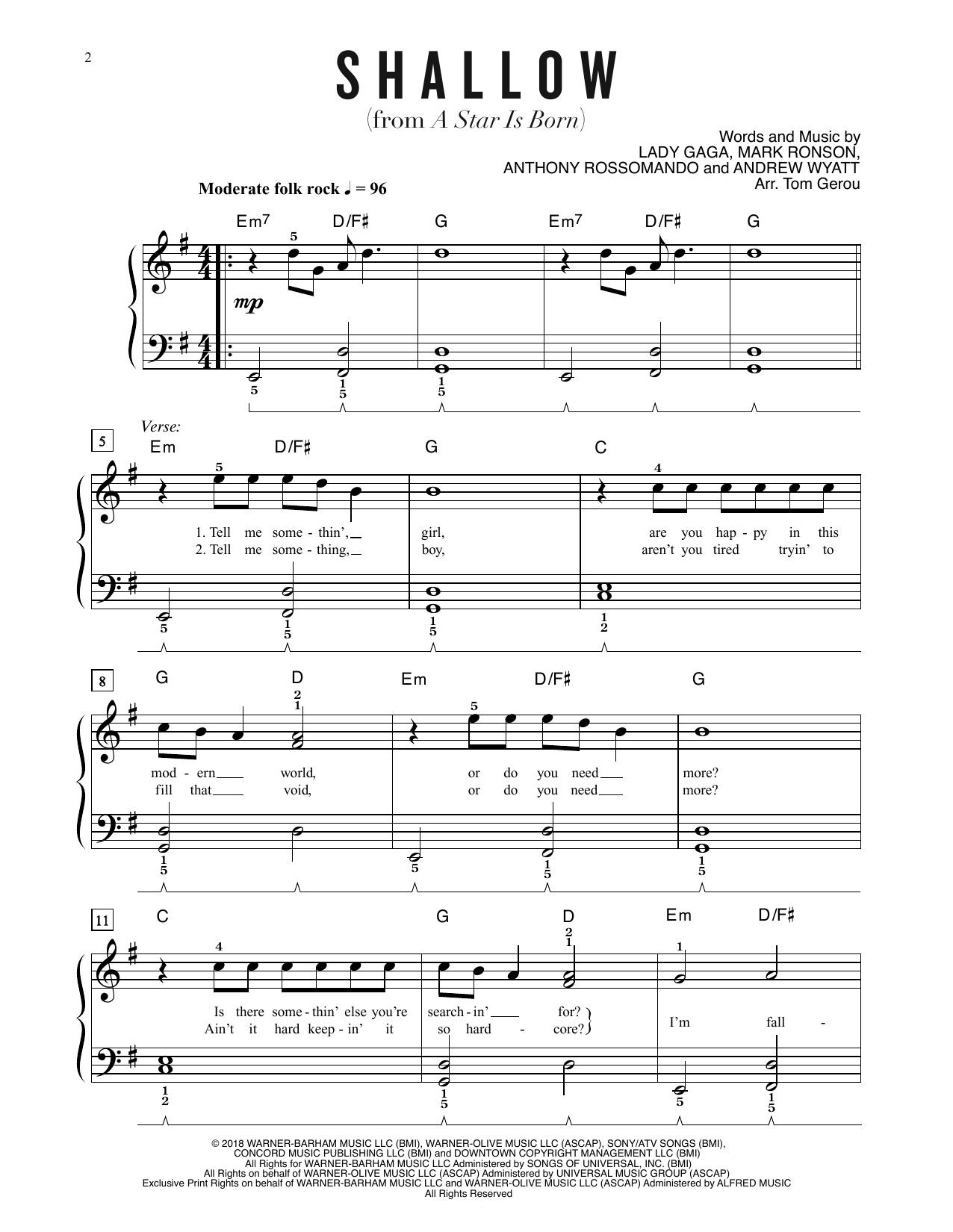 Produktbild zu: Shallow (from A Star Is Born) (arr. Tom Gerou)