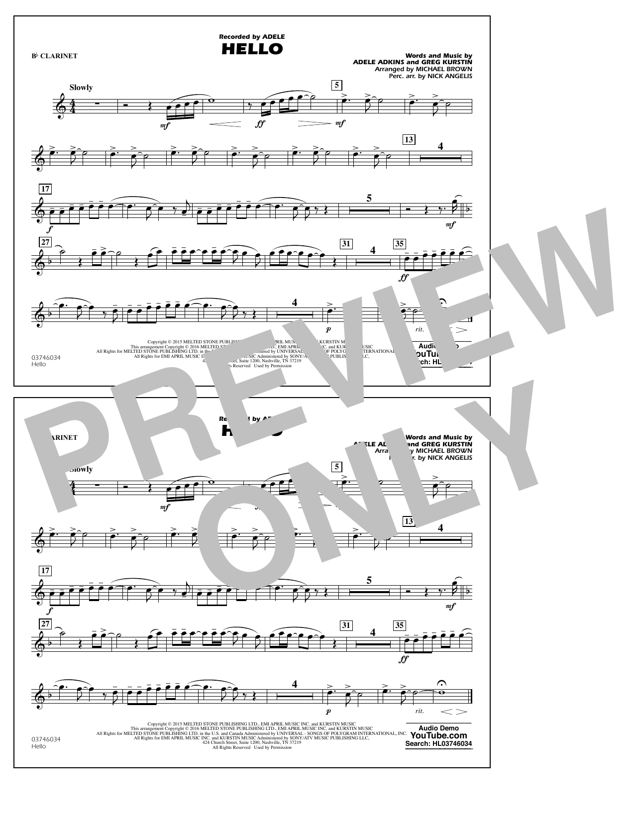 Produktgalerie: Seite 1 von 1 Hello - Bb Clarinet, Adele, Adele Adkins, Nick Angelis, Ensemble