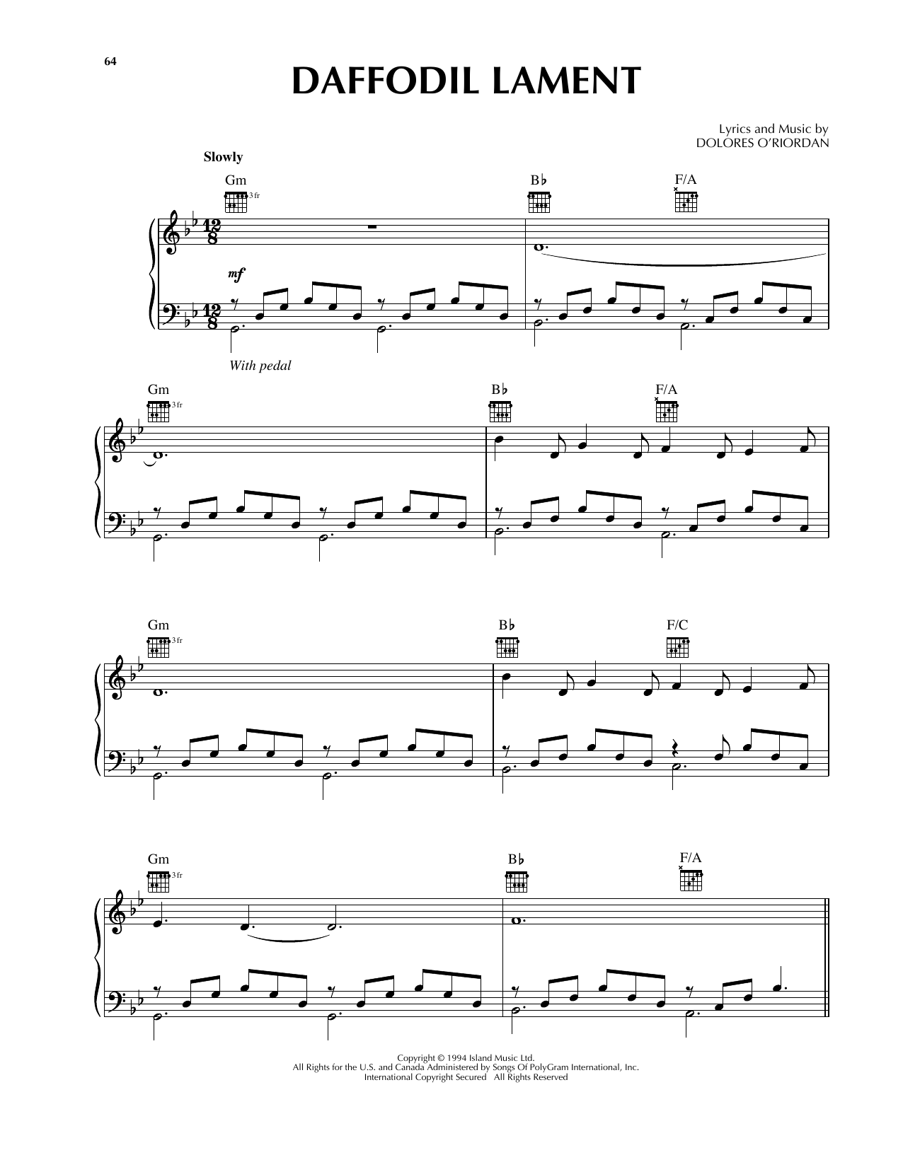 Produktgalerie: Seite 1 von 1 Daffodil Lament, The Cranberries, Gesang, Gitarre, Klavier