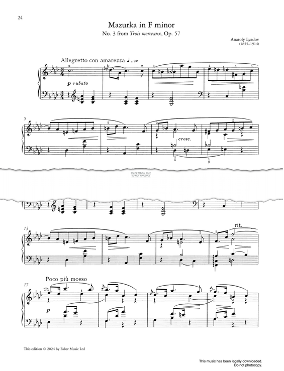 Produktgalerie: Seite 1 von 1 Mazurka in F minor (No. 3 from Trois morceaux, Op. 57), Anatoly Lyadov, Klavier