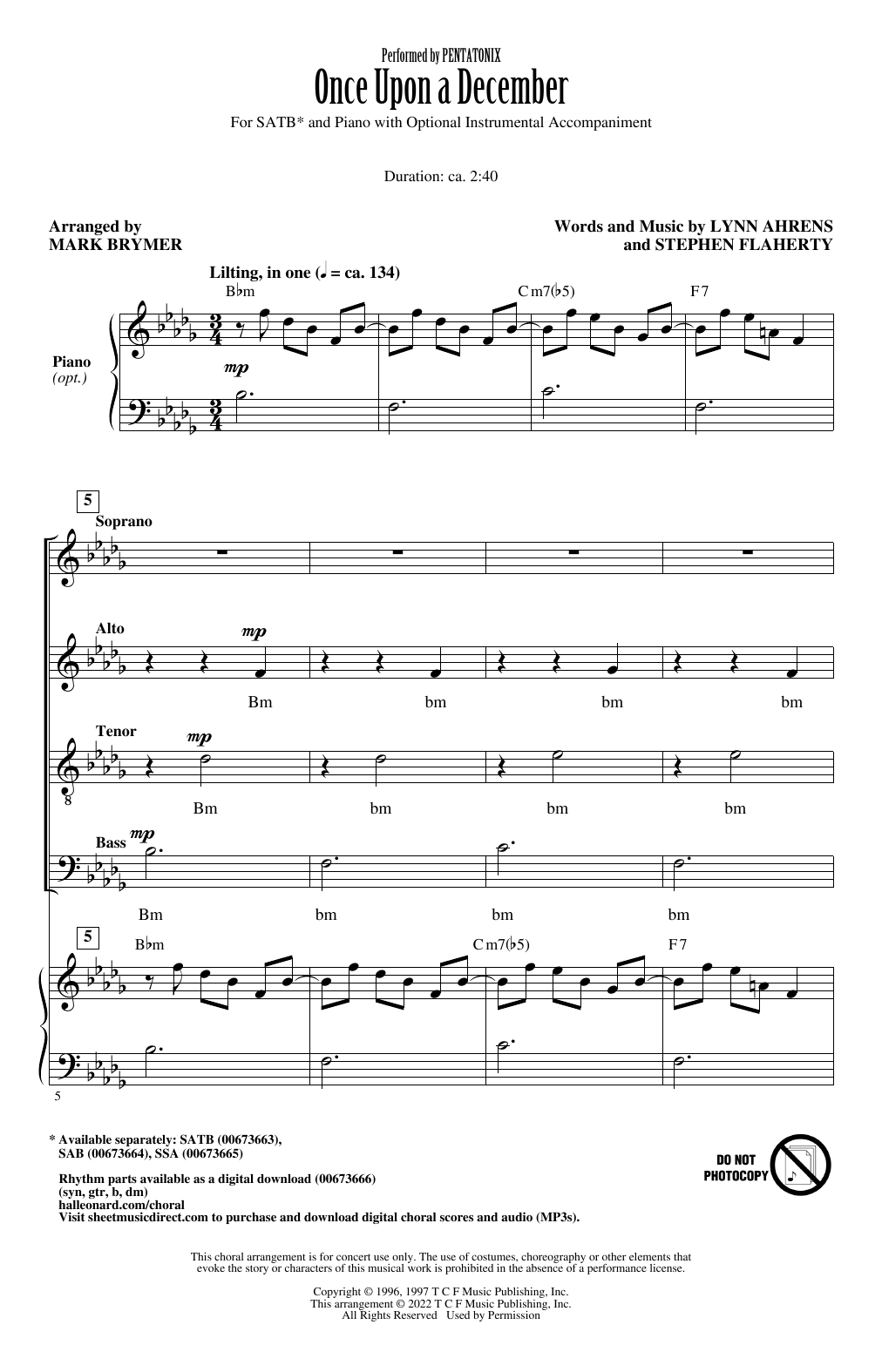 Product picture to: Once Upon A December (from Anastasia) (arr. Mark Brymer)