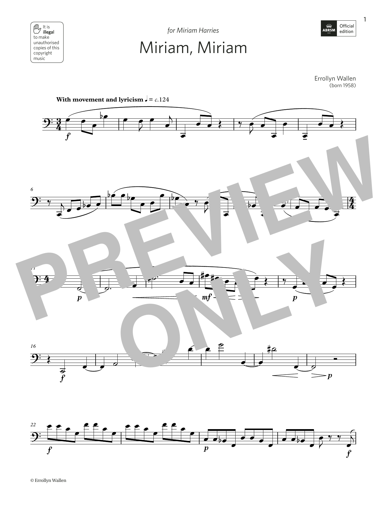 Product picture to: Miriam, Miriam (Grade 6 List B10 from the ABRSM Bassoon syllabus from 2022)
