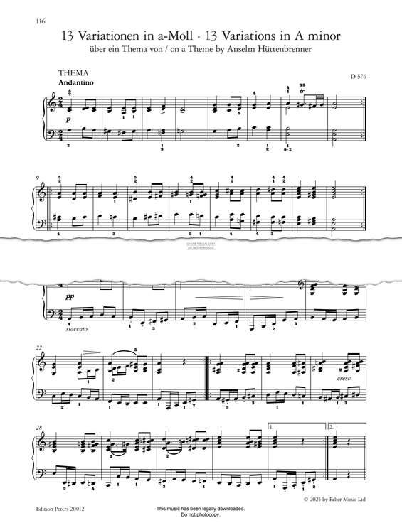 Produktgalerie: Seite 1 von 1 13 Variations in A minor on a Theme by Anselm Hüttenbrenner, D 576, Franz Schubert, Klavier